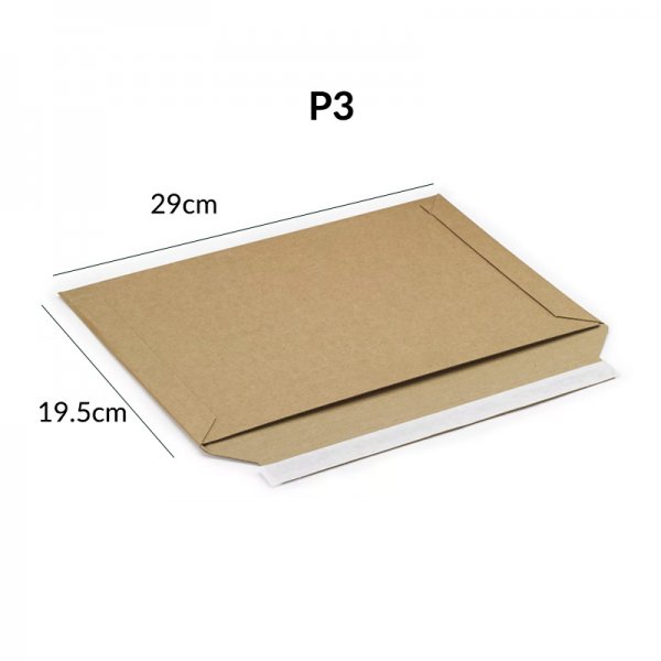 P3 - Pochette carton micro-cannelé brune à fermeture adhésive (10pcs)