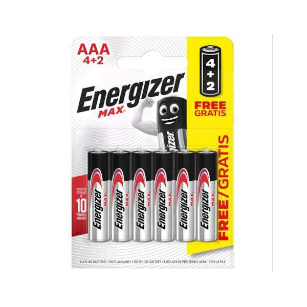AAA LR03 Batteries 4 + 2 Free - Energizer Max