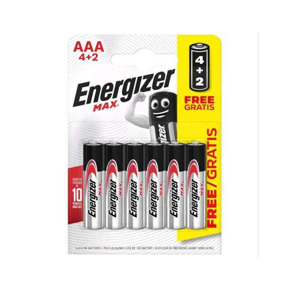 AAA LR03 Alkaline Batteries 4 + 2 Free - Energizer Max