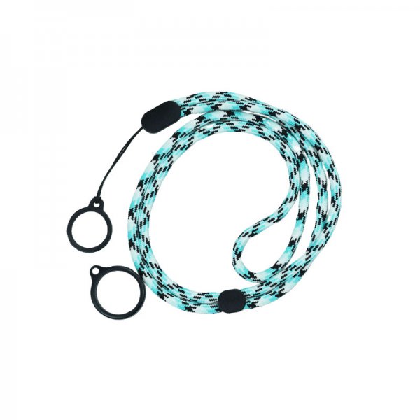 Round Adjustable Lanyard With 2 Silicone Rings Black + Blue (1pcs)