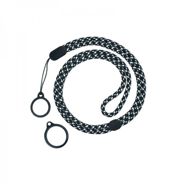 Round Adjustable Lanyard With 2 Silicone Rings Black + White (1pcs)