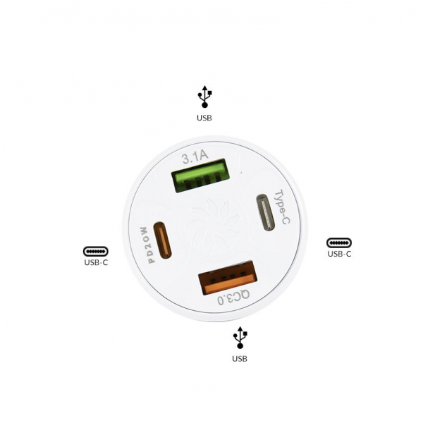 4-Port Car Fast Charger - BK362-2PD (White)