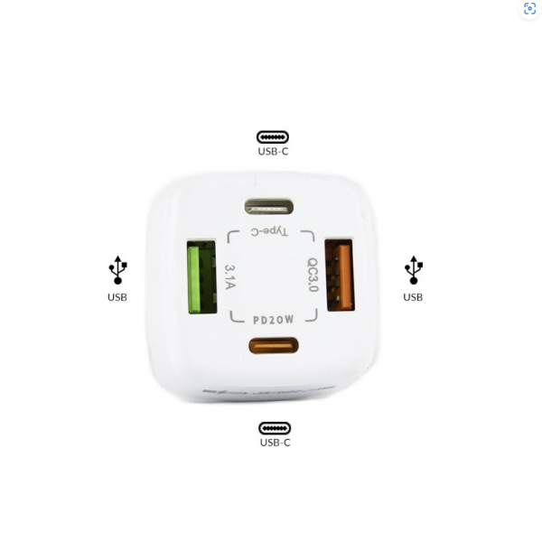 4-Port Car Fast Charger - BK365-2PD (White)