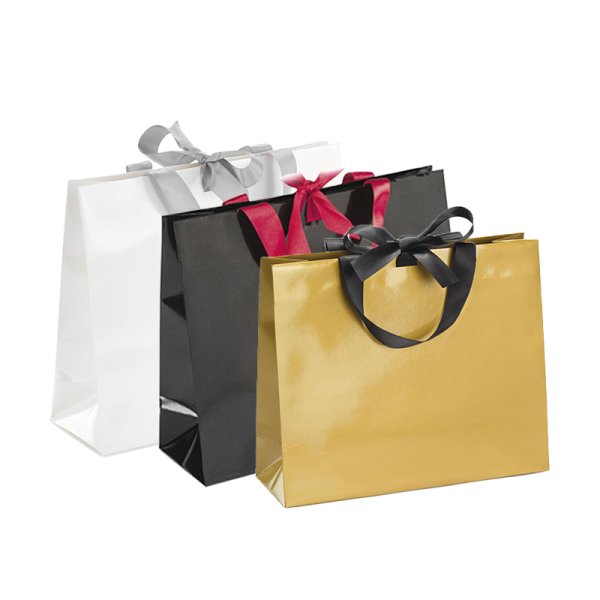 SAC CADEAU BRILLANT AVEC POIGNÉE NŒUD SATIN 30*25*10 cm (5pcs)