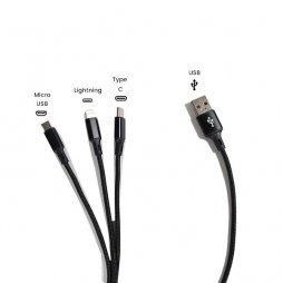 Cable USB  3 en 1 -  Type C /  Micro Usb /  Lightning 125 cm 2.8A